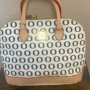 Dooney & Bourke Oregon Ducks Patterned Satchel in White, Green and Tan